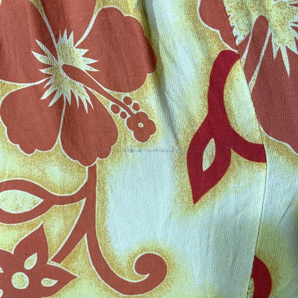 90s Vintage Big Hed Designs Yellow and Orange Hawaiian Floral Short Sleeve Dress - Picture 5 of 8